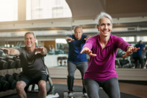 retired female enjoying a fitness class