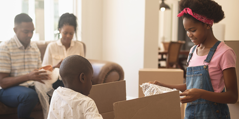 Family at home and parents happy with housing stock up