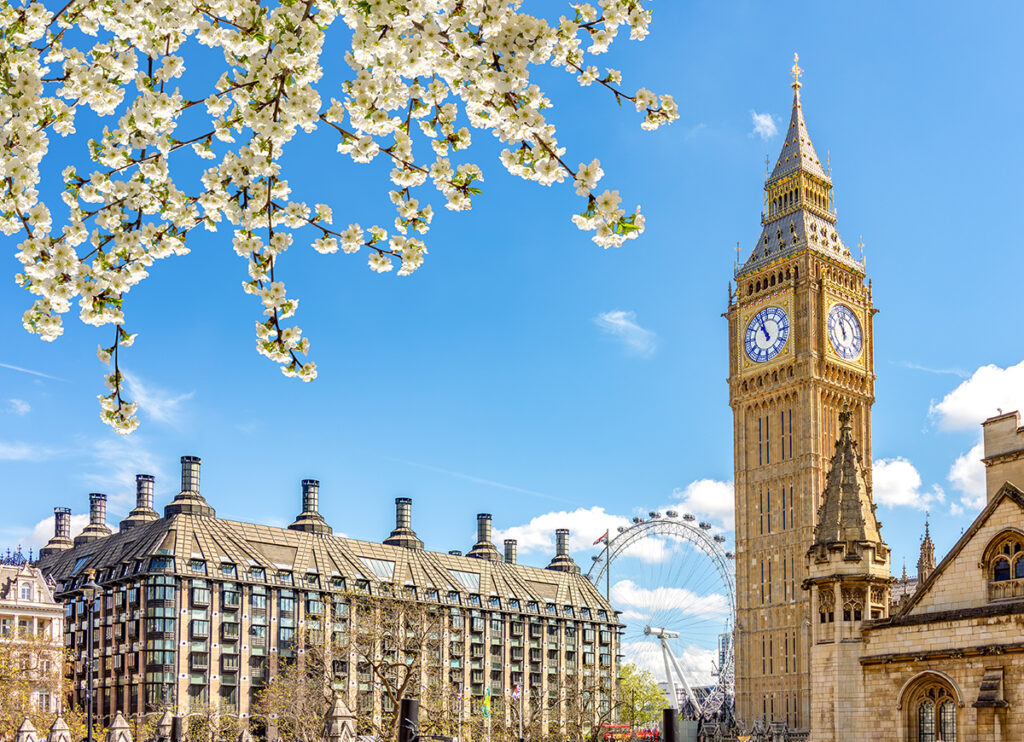 Big Ben tower in spring, London, UK